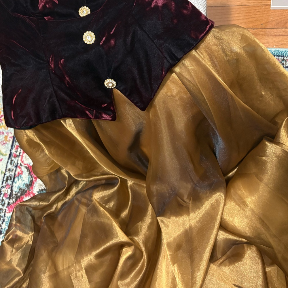 Dave & Johnny Vintage Velvet and Gold Dress with Sparkle Buttons Full Length - Picture 5 of 6